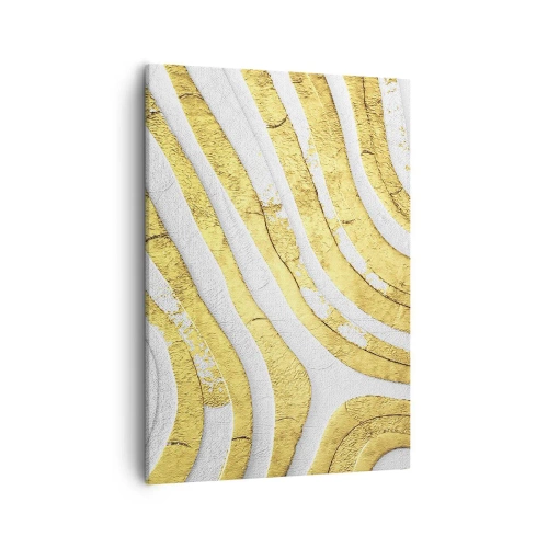 Quadro su tela - Stampe su Tela - Linee astratte dorate e bianche in una texture 3D - 50x70cm - Composizione in bianco e oro - Decorazione murale moderna per soggiorno e camera da letto ARTTOR