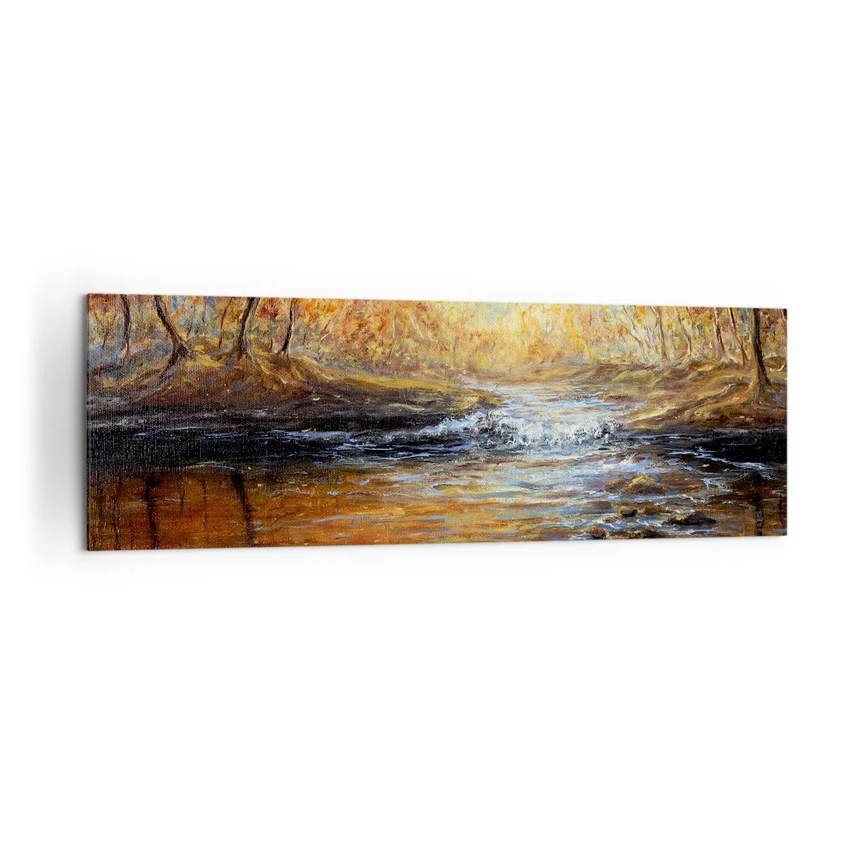 Quadro su tela - Stampe su Tela - Paesaggio autunnale con un fiume tra gli alberi - 160x50cm - Ruscello d'oro - Decorazione murale moderna per soggiorno e camera da letto ARTTOR