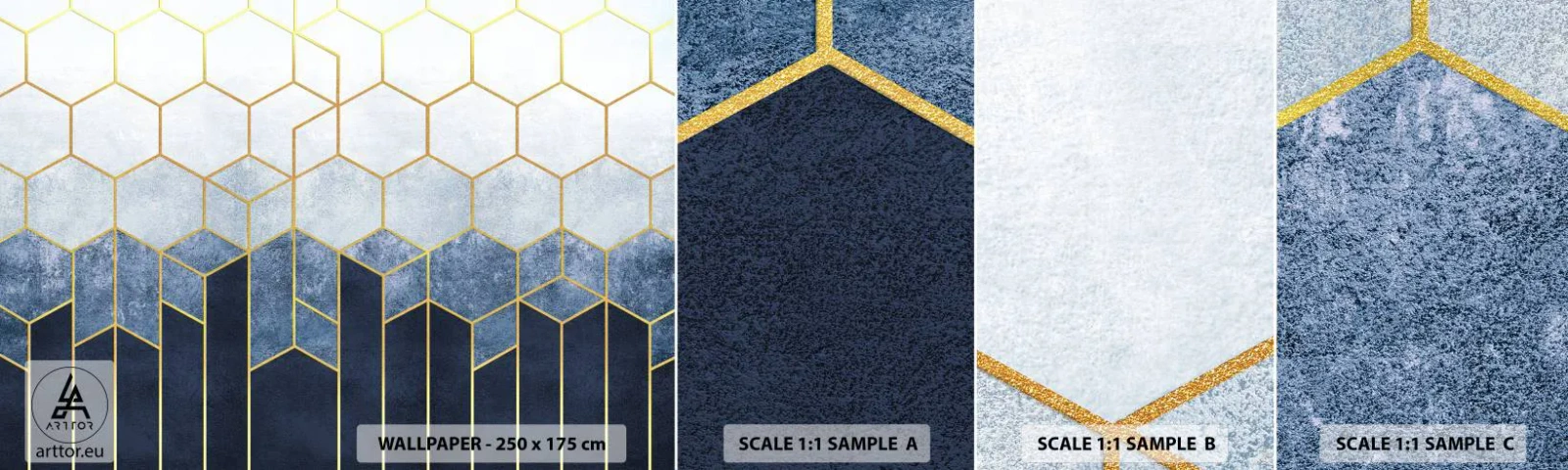Campione Di Fotomurale Standard Eco - Composizione a ritmo sincopato - Astrazione, Pezzo, Esagono - 100x30 cm