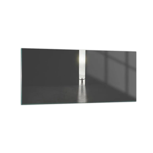 Quadro su vetro - Un uomo in piedi alla luce di una stretta fessura in uno spazio buio - 120x50cm - Un passo verso un chiaro futuro - Decorazione murale moderna per soggiorno e camera da letto ARTTOR