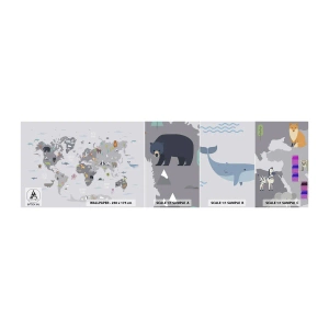 Campione Di Fotomurale Standard Eco - Dimmi di dove sei... - Mappa del mondo, Animali, Continenti - 100x30 cm