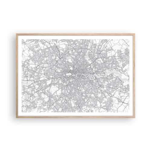 Poster in cornice rovere chiaro - Mappa del labirinto di Londra - 100x70 cm