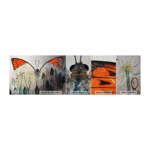 Campione di Fotomurale Premium Sand - Dove la farfalla si dondola sull'erba - Astrazione, Farfalla, Natura - 100x30 cm
