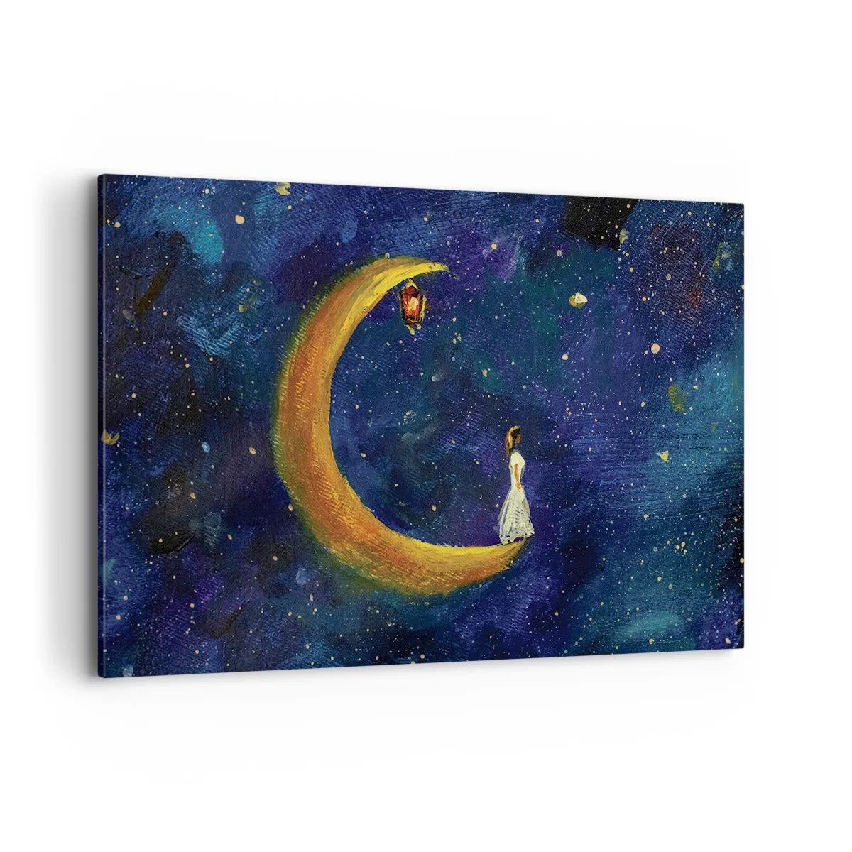 Quadro su tela - Stampe su Tela - Una ragazza in piedi sulla luna in un cielo stellato - 120x80cm - Il richiamo del mondo - Decorazione murale moderna per soggiorno e camera da letto ARTTOR