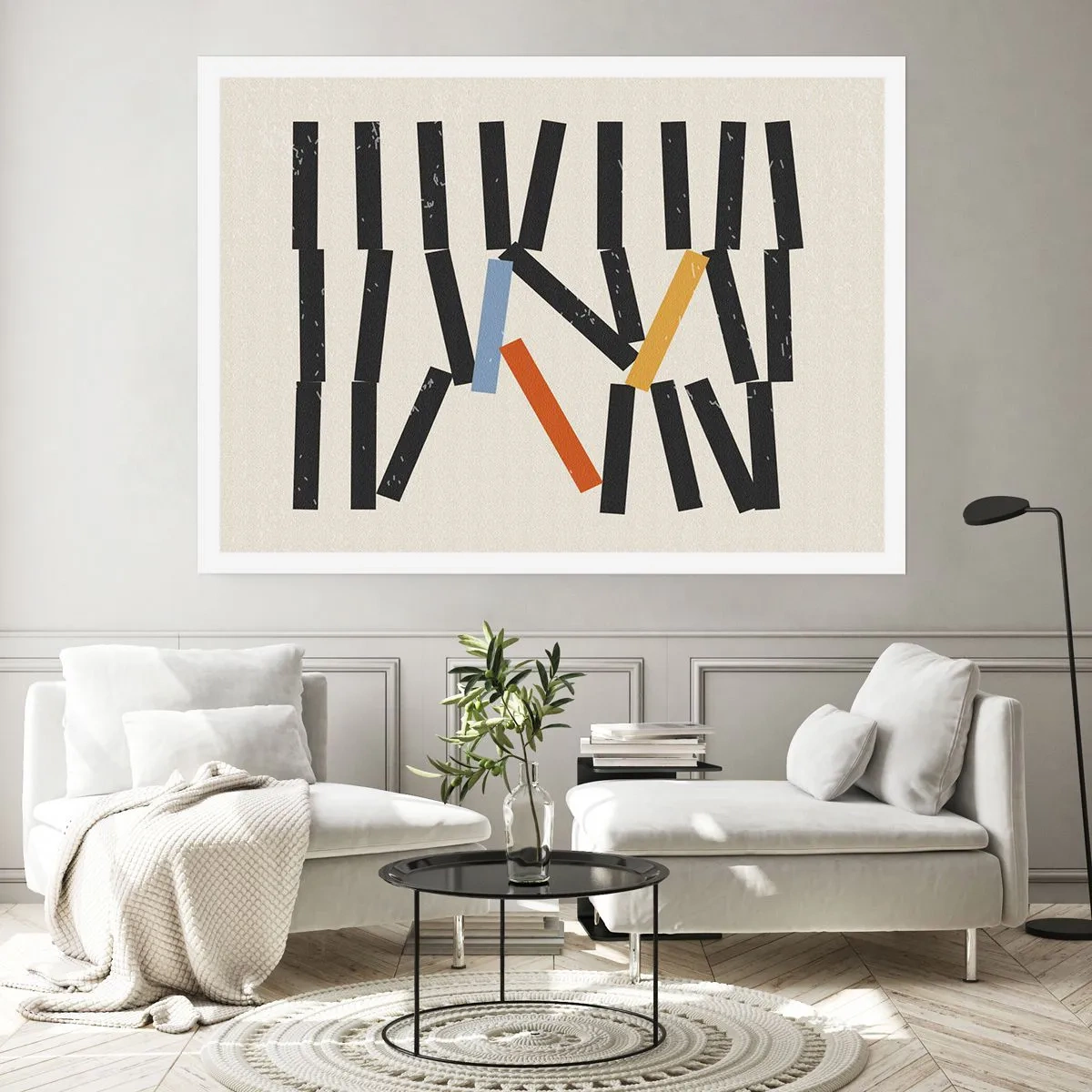 Poster - Composizione astratta con rettangoli colorati e neri - 100x70cm - Composizione: domino - Decorazione murale moderna per soggiorno e camera da letto ARTTOR