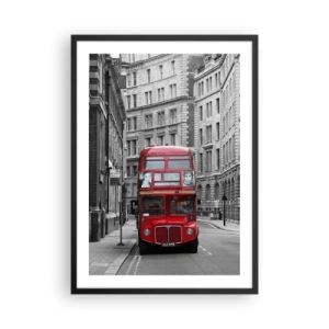 Poster in cornice nera - Un autobus rosso su una strada londinese bianca e nera - 50x70cm - Il quotidiano non deve essere grigio - Decorazione murale moderna per soggiorno e camera da letto ARTTOR