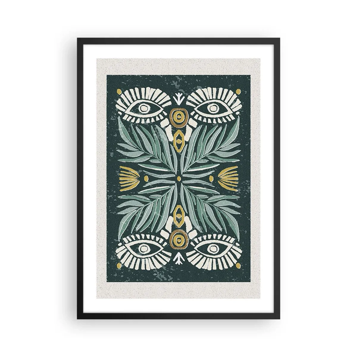 Poster in cornice nera - Motivo simmetrico con foglie e occhi su sfondo scuro - 50x70cm - Geometrie di arte popolare - Decorazione murale moderna per soggiorno e camera da letto ARTTOR