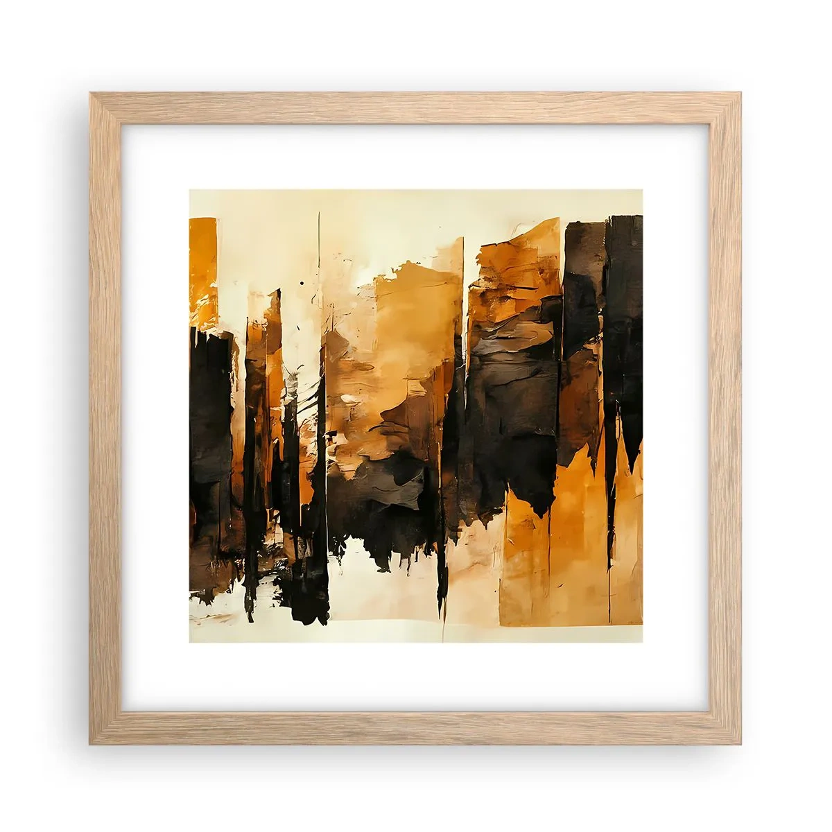 Poster in cornice rovere chiaro - Armonia di nero e oro - 30x30 cm