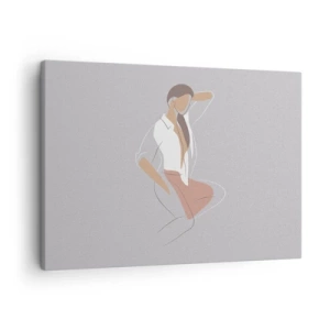 Quadro su tela - Stampe su Tela - Un ritratto minimalista di una donna in colori pastello. - 70x50cm - Profilo di bellezza - Decorazione murale moderna per soggiorno e camera da letto ARTTOR