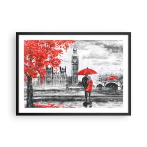 Poster in cornice nera - Scena romantica con il Big Ben e un ombrello rosso - 70x50cm - Innamorati a Londra - Decorazione murale moderna per soggiorno e camera da letto ARTTOR