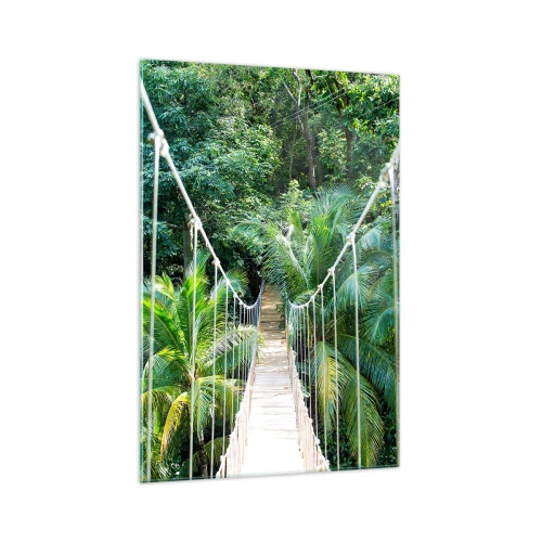 Quadro su vetro - Un ponte sospeso in una giungla tropicale piena di verde - 70x100cm - Welcome to the jungle! - Decorazione murale moderna per soggiorno e camera da letto ARTTOR