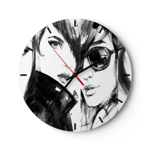 Orologio da parete - Orologio in Vetro - Due sagome femminili in stile schizzo - 30x30cm - Bellezza moltiplicata - Decorazione murale moderna per soggiorno, cucina e camera da letto ARTTOR
