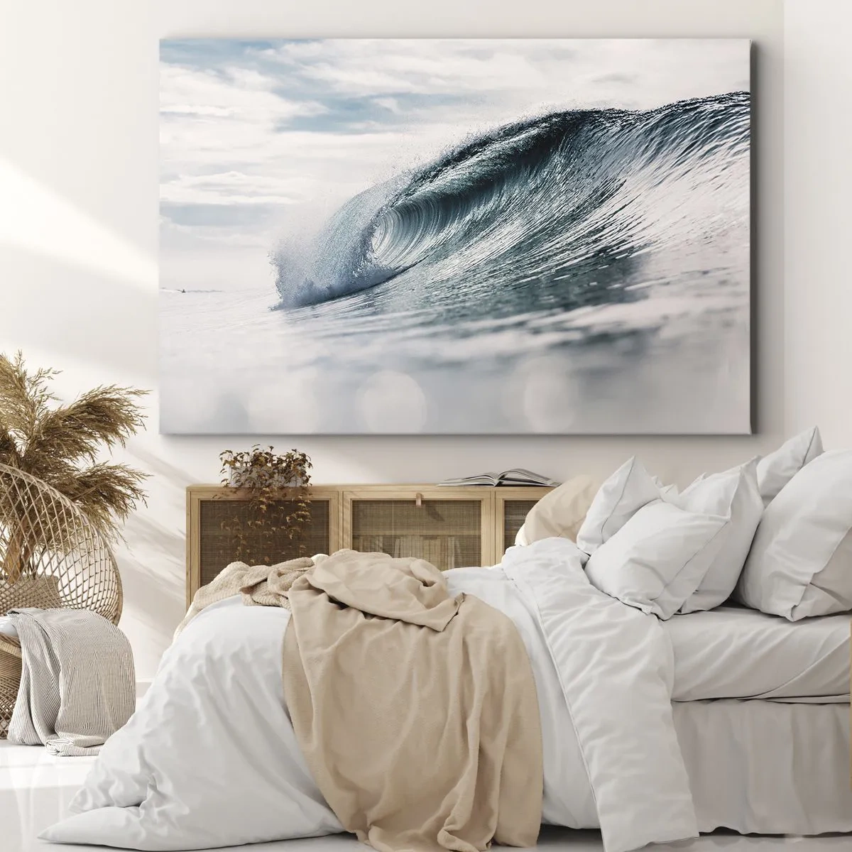Quadro su tela - Stampe su Tela - Un'onda del mare catturata in un momento dinamico contro il cielo - 70x50cm - Cima d'acqua - Decorazione murale moderna per soggiorno e camera da letto ARTTOR