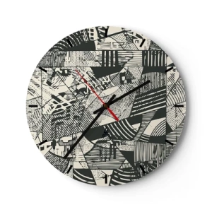 Orologio da parete - Orologio in Vetro - Motivo geometrico astratto in stile grafico - 30x30cm - Dinamica della contemporaneità - Decorazione murale moderna per soggiorno, cucina e camera da letto ARTTOR