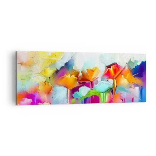 Quadro su tela - Stampe su Tela - Fiori astratti colorati su uno sfondo chiaro - 140x50cm - L'arcobaleno è fiorito - Decorazione murale moderna per soggiorno e camera da letto ARTTOR
