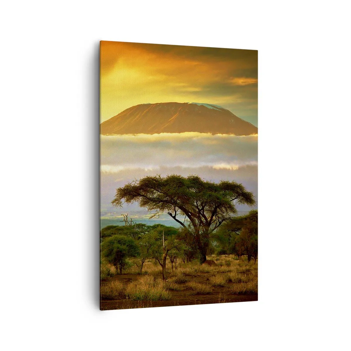 Quadro su tela - Stampe su Tela - Paesaggio africano con il Kilimangiaro all'alba - 80x120cm - Il sogno del viaggiatore - Decorazione murale moderna per soggiorno e camera da letto ARTTOR