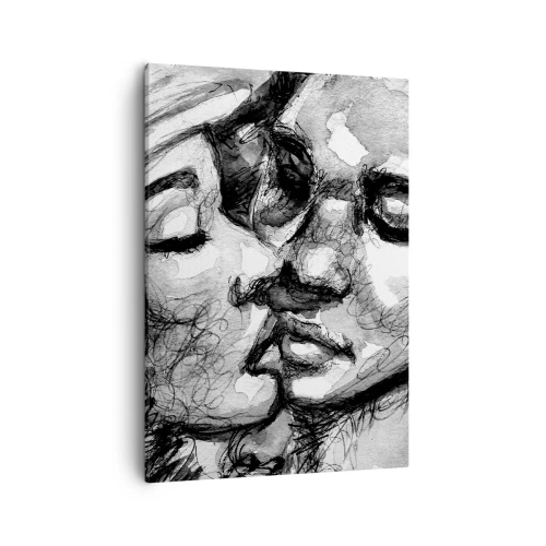 Quadro su tela - Stampe su Tela - Un acquerello in bianco e nero che raffigura un momento intimo tra due persone. - 50x70cm - Un attimo di tenerezza - Decorazione murale moderna per soggiorno e camera da letto ARTTOR