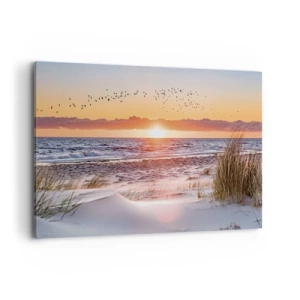 Quadro su tela - Stampe su Tela - Tramonto sul mare con vista sulle dune - 100x70cm - Paesaggio orizzontale - Decorazione murale moderna per soggiorno e camera da letto ARTTOR