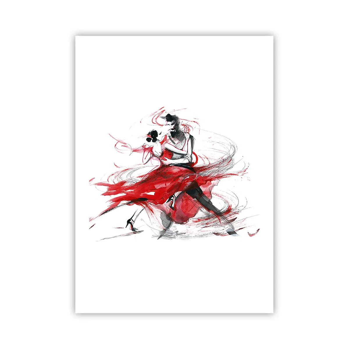 Poster - Una coppia che balla il tango con accenti rossi dinamici - 50x70cm - Tango: il ritmo della passione - Decorazione murale moderna per soggiorno e camera da letto ARTTOR