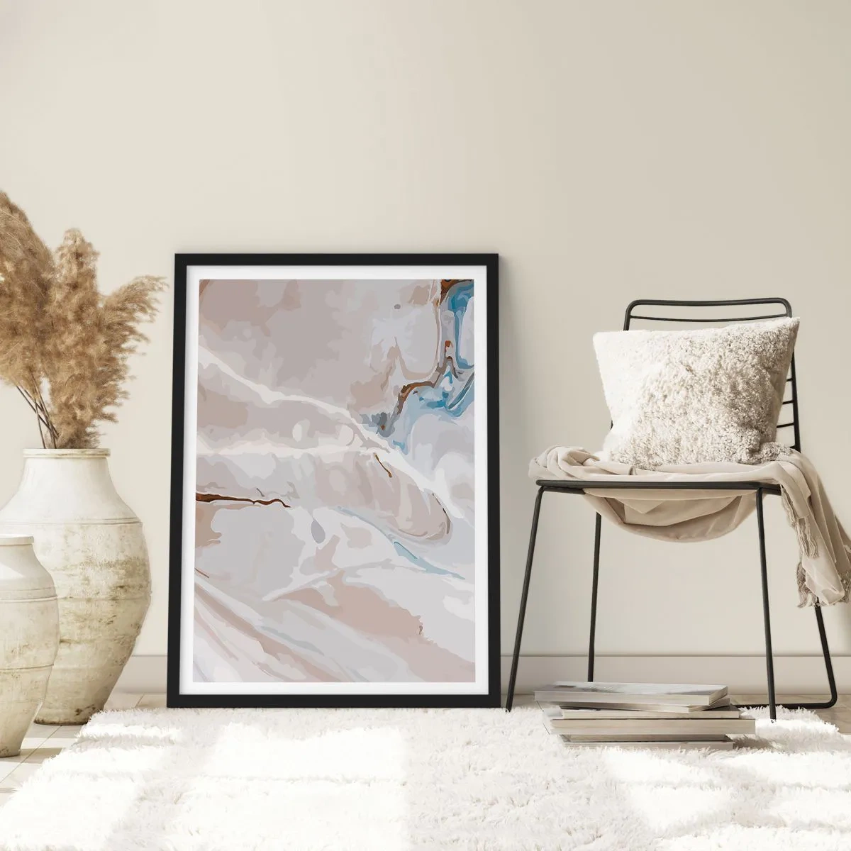 Poster in cornice nera - Meandri blu sotto il bianco - 70x100 cm