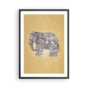 Poster in cornice nera - Illustrazione decorativa di un elefante con intricati ornamenti su sfondo dorato - 50x70cm - L'elefante nascosto - Decorazione murale moderna per soggiorno e camera da letto ARTTOR