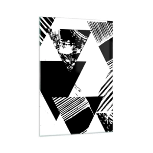 Quadro su vetro - Motivi geometrici in forma minimalista in bianco e nero - 70x100cm - Pioggia di triangoli - Decorazione murale moderna per soggiorno e camera da letto ARTTOR