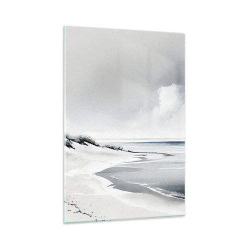 Quadro su vetro - Una spiaggia dalle tenui tonalità di grigio e blu - 80x120cm - Insieme da sempre - Decorazione murale moderna per soggiorno e camera da letto ARTTOR