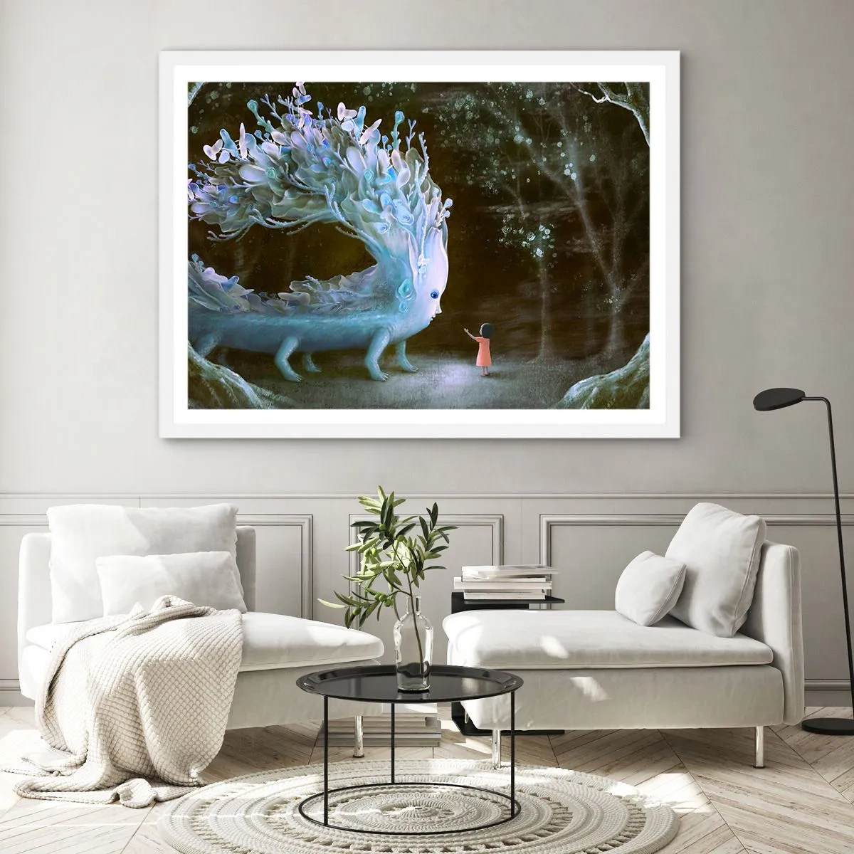 Poster in cornice bianca - Incontro fantastico - 70x50 cm