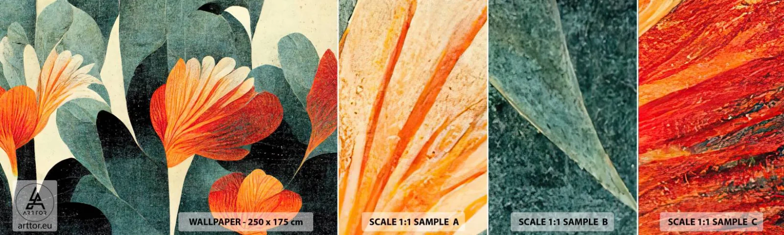 Campione Di Fotomurale Standard Eco - Caldo dei tropici e fresco del verde - Botanica, Boho, Grunge - 100x30 cm