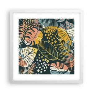 Poster in cornice bianca - Fantasia di foglie - 40x40 cm