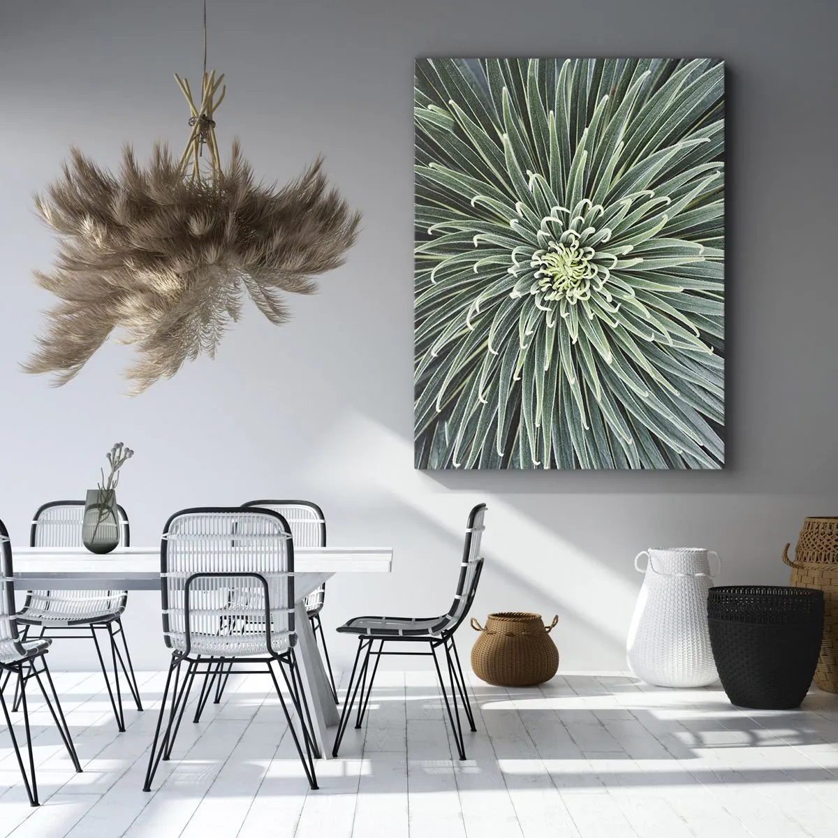 Quadro su tela - Stampe su Tela - Disposizione simmetrica di foglie verdi che ricordano una stella - 50x70cm - La nascita delle stelle - Decorazione murale moderna per soggiorno e camera da letto ARTTOR