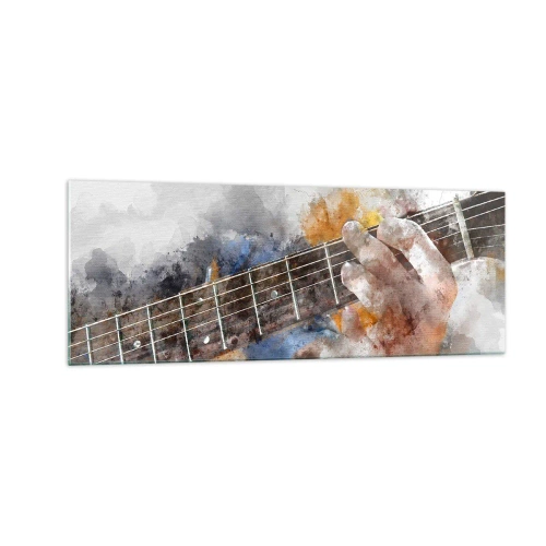 Quadro su vetro - Immagine astratta di una mano che suona la chitarra - 140x50cm - Poesia tra le corde - Decorazione murale moderna per soggiorno e camera da letto ARTTOR