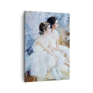 Quadro su tela - Stampe su Tela - Due ballerine in abiti bianchi si rilassano su uno sfondo pastello. - 50x70cm - Il riposo dei giovani cigni - Decorazione murale moderna per soggiorno e camera da letto ARTTOR