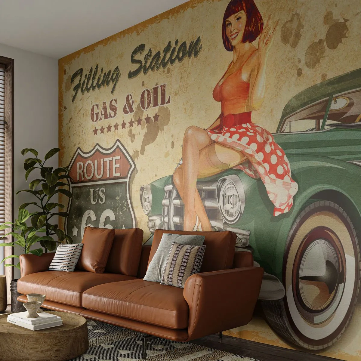 Fotomurali Premium Canvas - I fantastici anni '40 - Itinerario 66, Auto, Settore automobilistico - 400x280 cm