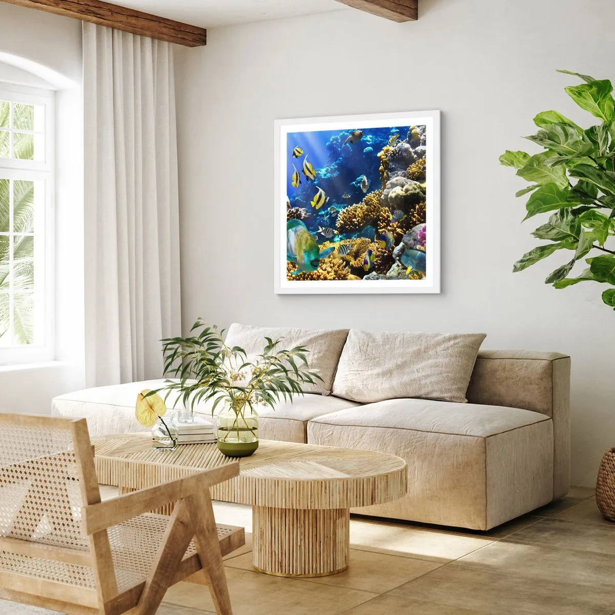 Poster in cornice bianca - Traffico intenso sulla via delle vacanze - 40x40 cm