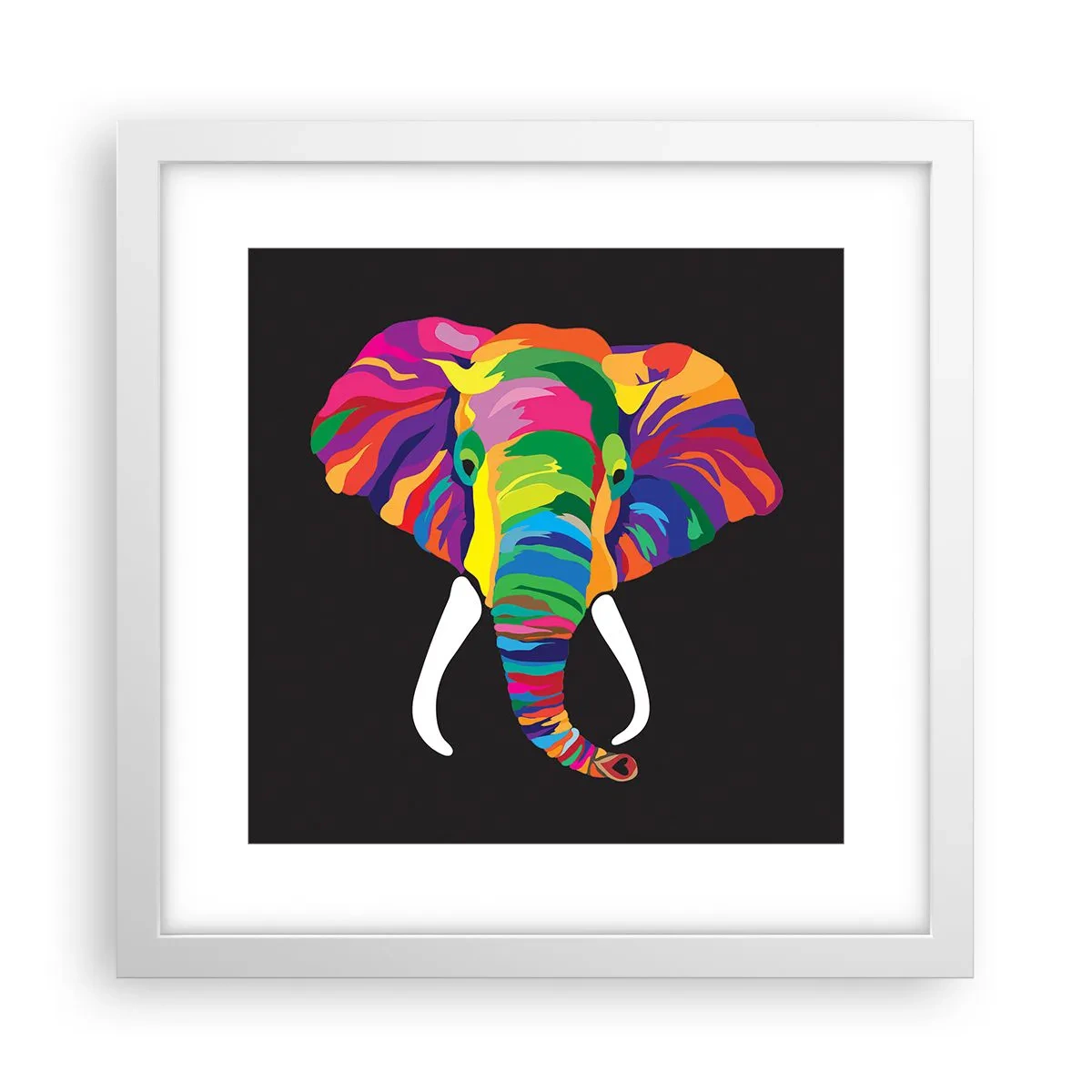 Poster in cornice bianca - L'elefante che faceva il bagno nell'arcobaleno - 30x30 cm