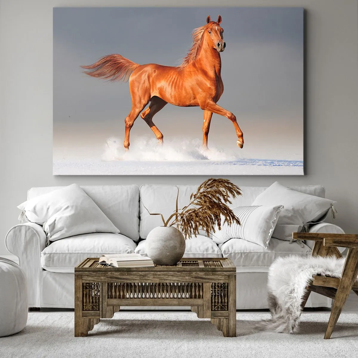 Quadro su tela - Stampe su Tela - Un cavallo al galoppo contro un cielo blu - 70x50cm - Grazia danzante - Decorazione murale moderna per soggiorno e camera da letto ARTTOR