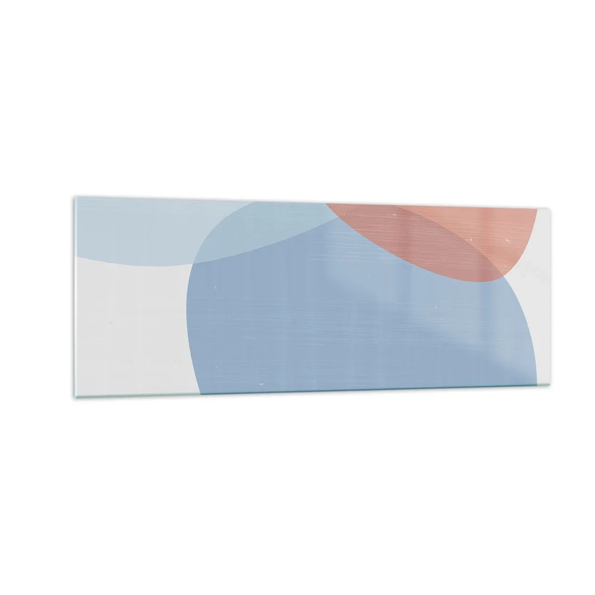 Quadro su vetro - Una composizione astratta nei toni pastello del blu e del rosa con forme organiche. - 140x50cm - Legami pastello - Decorazione murale moderna per soggiorno e camera da letto ARTTOR