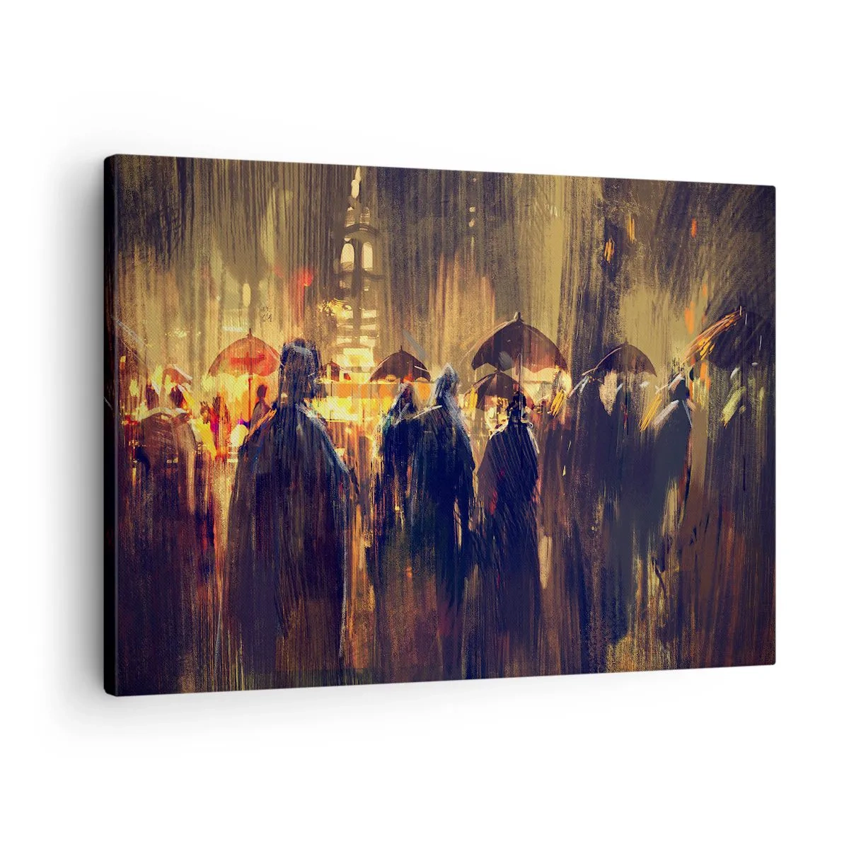 Quadro su tela - Stampe su Tela - Figure con ombrelli in una città piovosa di notte - 70x50cm - Gli adoratori della pioggia - Decorazione murale moderna per soggiorno e camera da letto ARTTOR