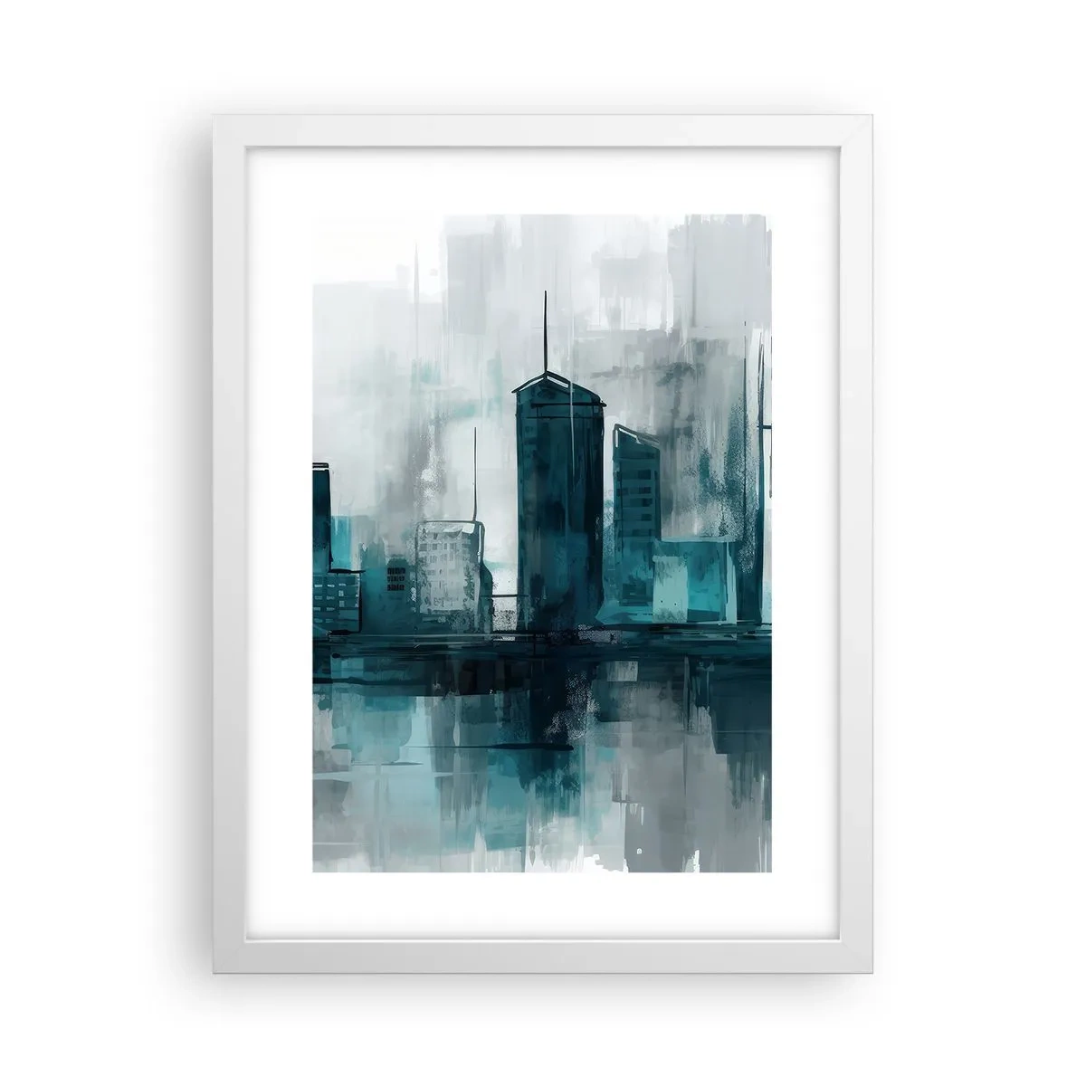 Poster in cornice bianca - La città al colore della pioggia - 30x40 cm