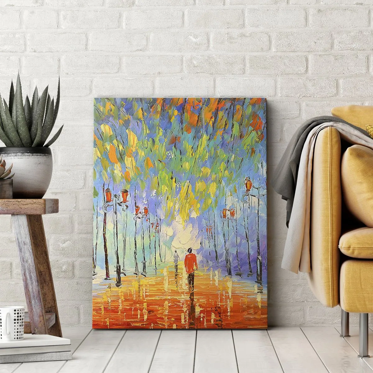 Quadro su tela - Stampe su Tela - Una pittoresca passeggiata tra le lanterne in una notte piovosa - 50x70cm - Canzone notturna sotto la pioggia - Decorazione murale moderna per soggiorno e camera da letto ARTTOR