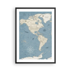 Poster in cornice nera - Mappa stilizzata del Nord e del Sud America - 50x70cm - Il mondo a portata di mano - Decorazione murale moderna per soggiorno e camera da letto ARTTOR