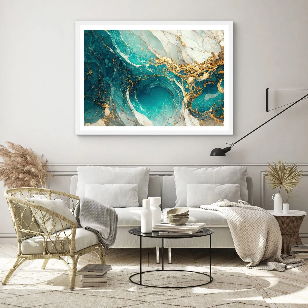 Poster in cornice bianca - Composizione con vene d'oro - 91x61 cm