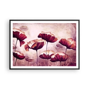 Poster in cornice nera - Fiori nei toni del rosso e del bianco su uno sfondo delicato - 100x70cm - Petalo rosso e bianco - Decorazione murale moderna per soggiorno e camera da letto ARTTOR