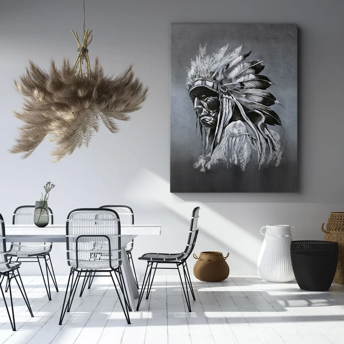 Quadro su tela - Stampe su Tela - Ritratto di un capo indiano che indossa un copricapo tradizionale - 70x100cm - Ritorno alle radici - Decorazione murale moderna per soggiorno e camera da letto ARTTOR
