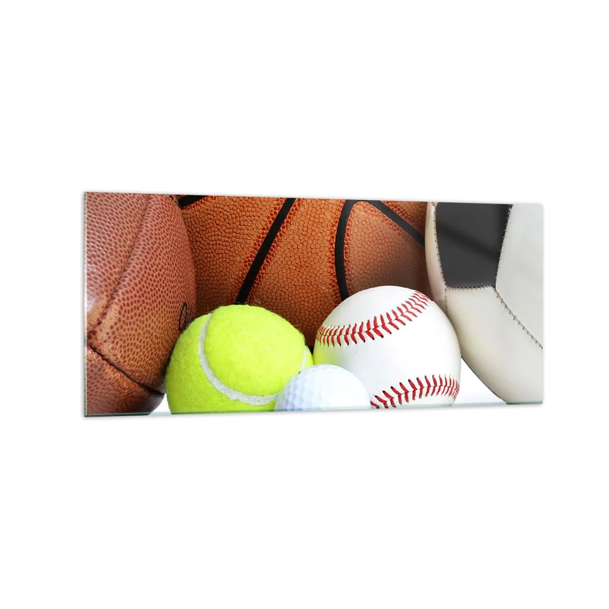 Quadro su vetro - Palloni di varie discipline sportive - 120x50cm - La palla ci unisce! - Decorazione murale moderna per soggiorno e camera da letto ARTTOR