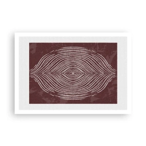 Poster - Onde simmetriche in linee bianche su sfondo marrone - 100x70cm - Lo spazio parlante - Decorazione murale moderna per soggiorno e camera da letto ARTTOR