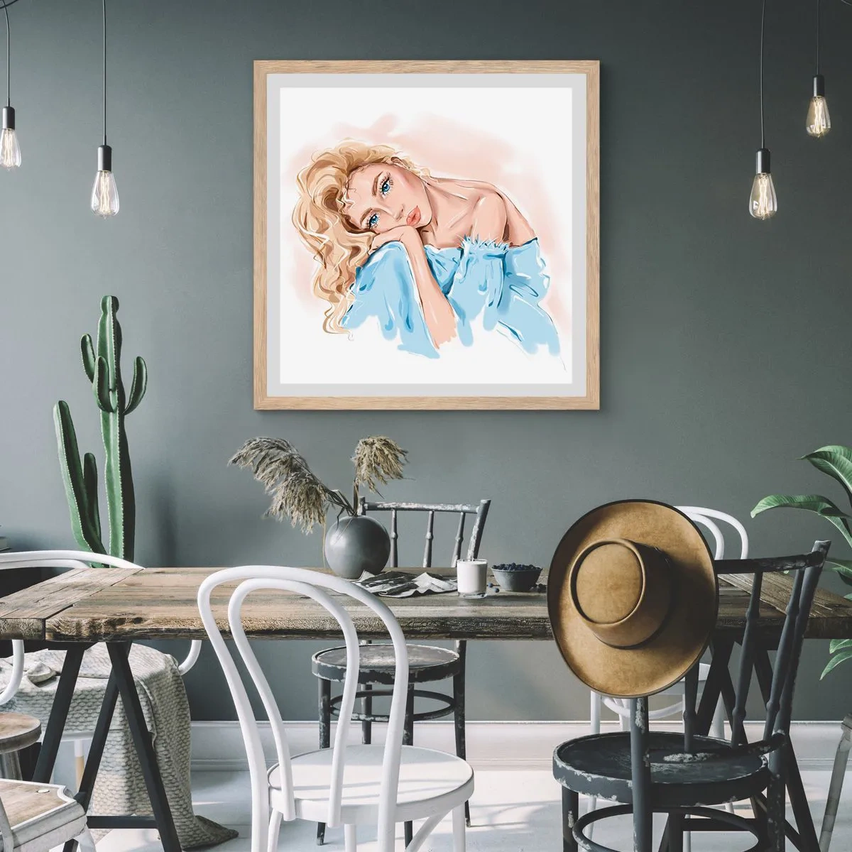 Poster in cornice rovere chiaro - Sognante nel blu - 60x60 cm