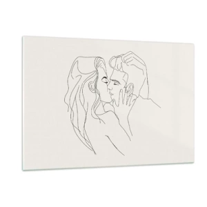 Quadro su vetro - Un bacio sensuale di una coppia nella linea di contorno - 120x80cm - Intrecciati dal sentimento - Decorazione murale moderna per soggiorno e camera da letto ARTTOR