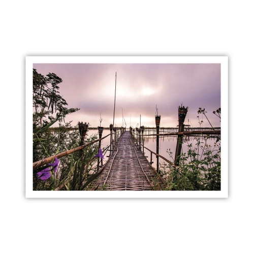 Poster - Ponte di bambù sull'acqua all'alba - 100x70cm - Pace e silenzio dell'Asia - Decorazione murale moderna per soggiorno e camera da letto ARTTOR